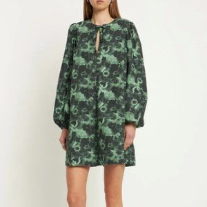 BNWT Ganni Printed cotton poplin mini dress peapod 34
